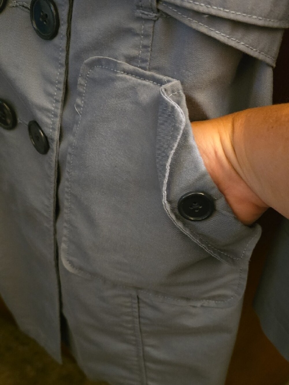 Women's Light  Blue Double-Breasted Trench Coat - Picture 5 of 11
